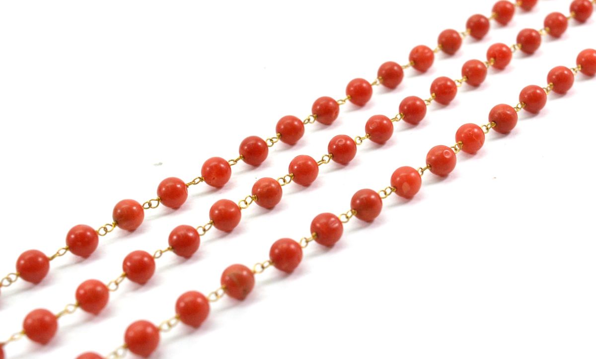 Amazing 14k Solid yellow Gold Bracelet Studded With Coral Stone