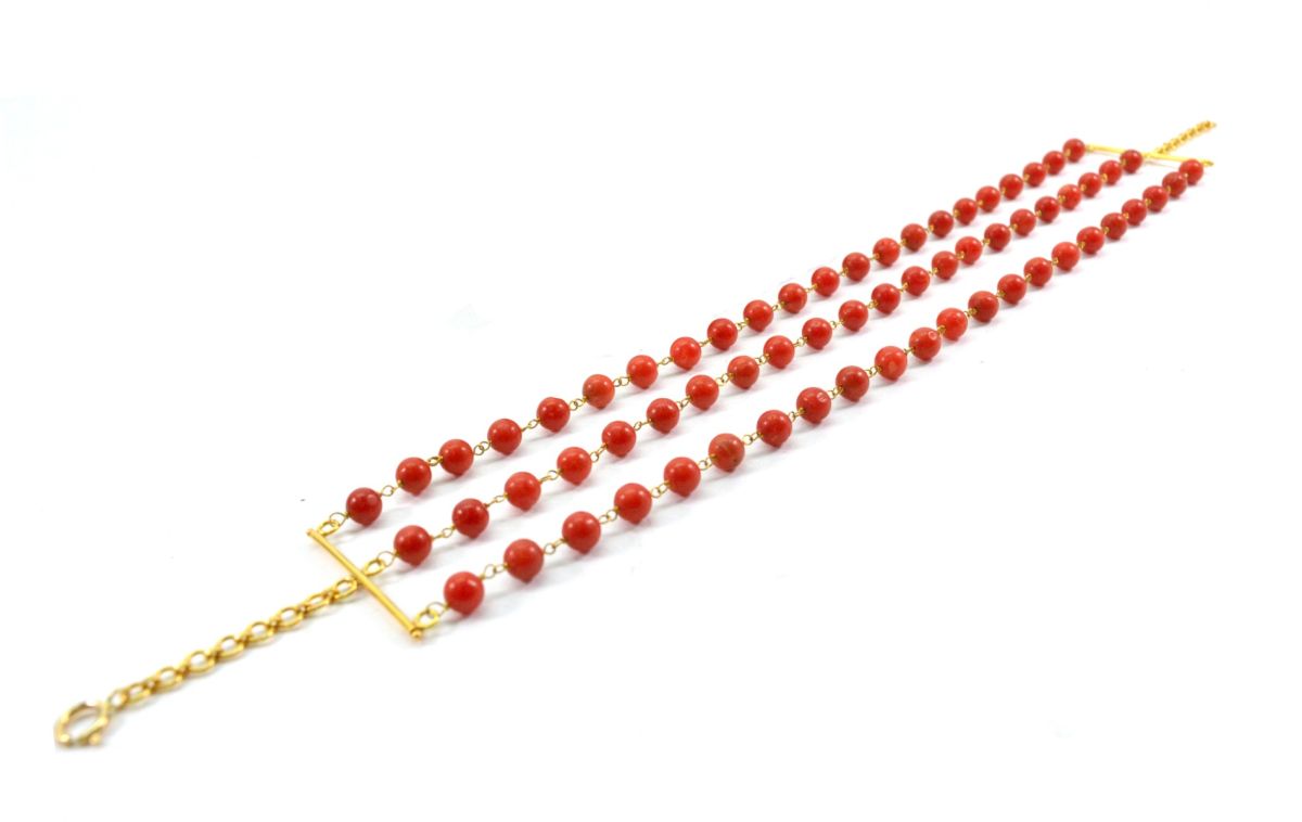 Amazing  14k Solid yellow Gold Bracelet Studded With Coral Stone - SGGRC-212
