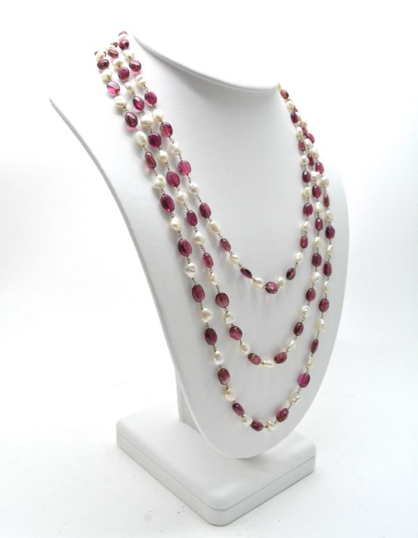 14k Solid yellow Gold Necklace With Pearl, Rubelite Stone