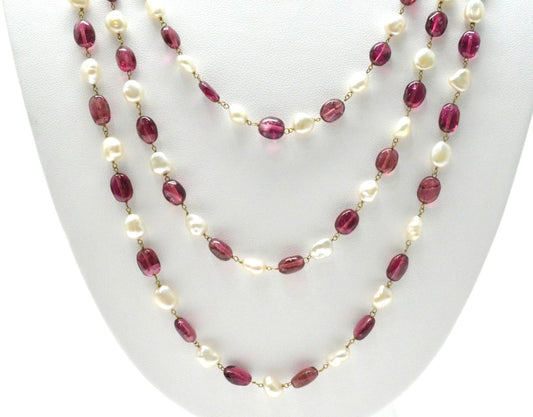 14k Solid yellow Gold Necklace With Pearl, Rubellite Stone - SGGRC-213 - view 3