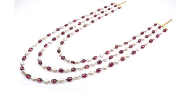 14k Solid yellow Gold Necklace With Pearl, Rubelite Stone