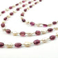 14k Solid yellow Gold Necklace With Pearl, Rubelite Stone - SGGRC-213