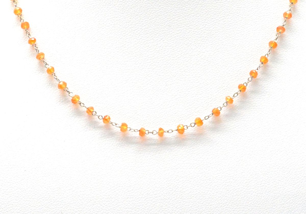 14k Solid yellow Gold Necklace With Natural Cornelian Stones - 2.50 MM