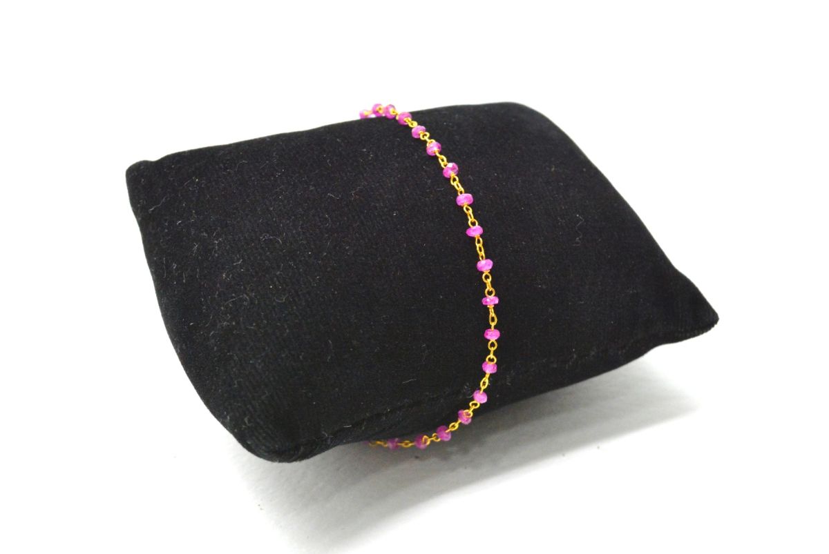 14k Solid yellow Gold Necklace Studded With Pink Sapphire Stone - SGGRC-218