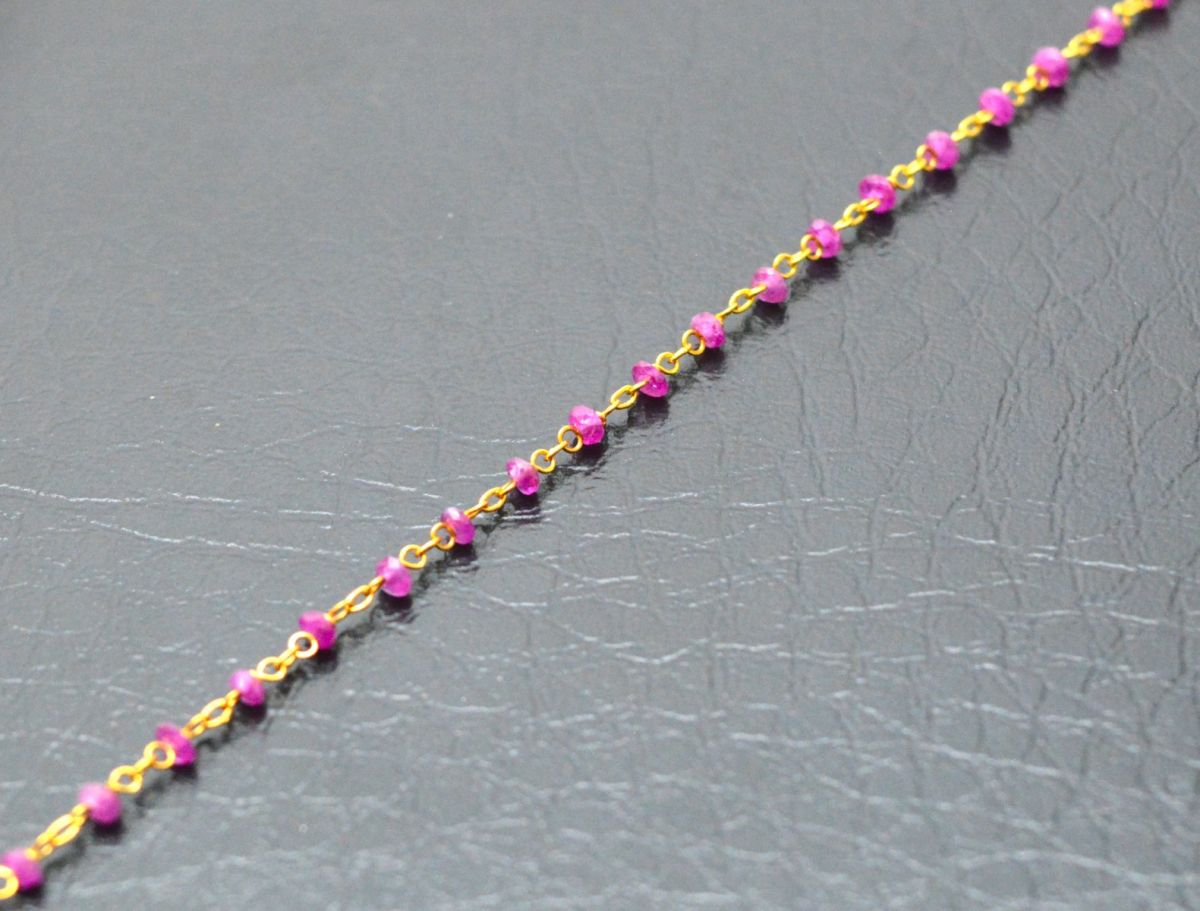 14k Solid yellow Gold Necklace Studded With Pink Sapphire Stone