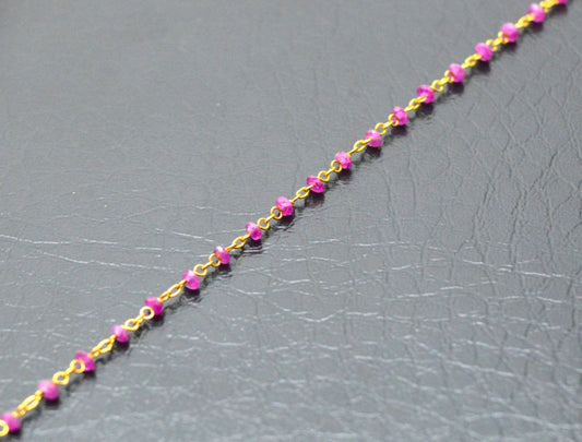 14k Solid yellow Gold Necklace Studded With Pink Sapphire Stone - view 3