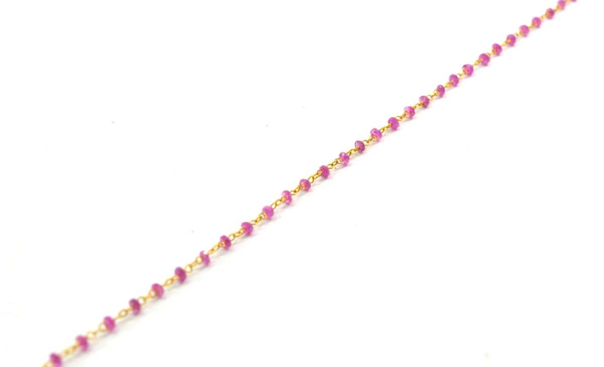 14k Solid yellow Gold Necklace Studded With Pink Sapphire Stone