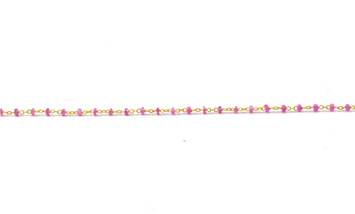 14k Solid yellow Gold Necklace Studded With Pink Sapphire Stone - SGGRC-218