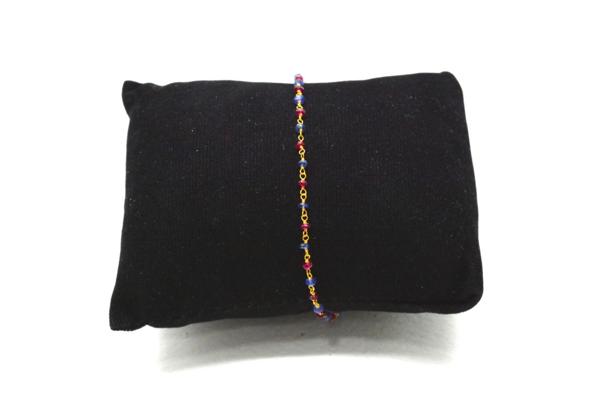 14k Solid yellow Gold Necklace Studded With Natural Ruby, Sapphire Stones