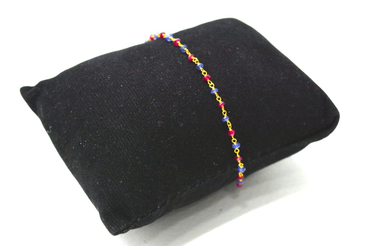 14k Solid yellow Gold Necklace Studded With Natural Ruby, Sapphire Stones