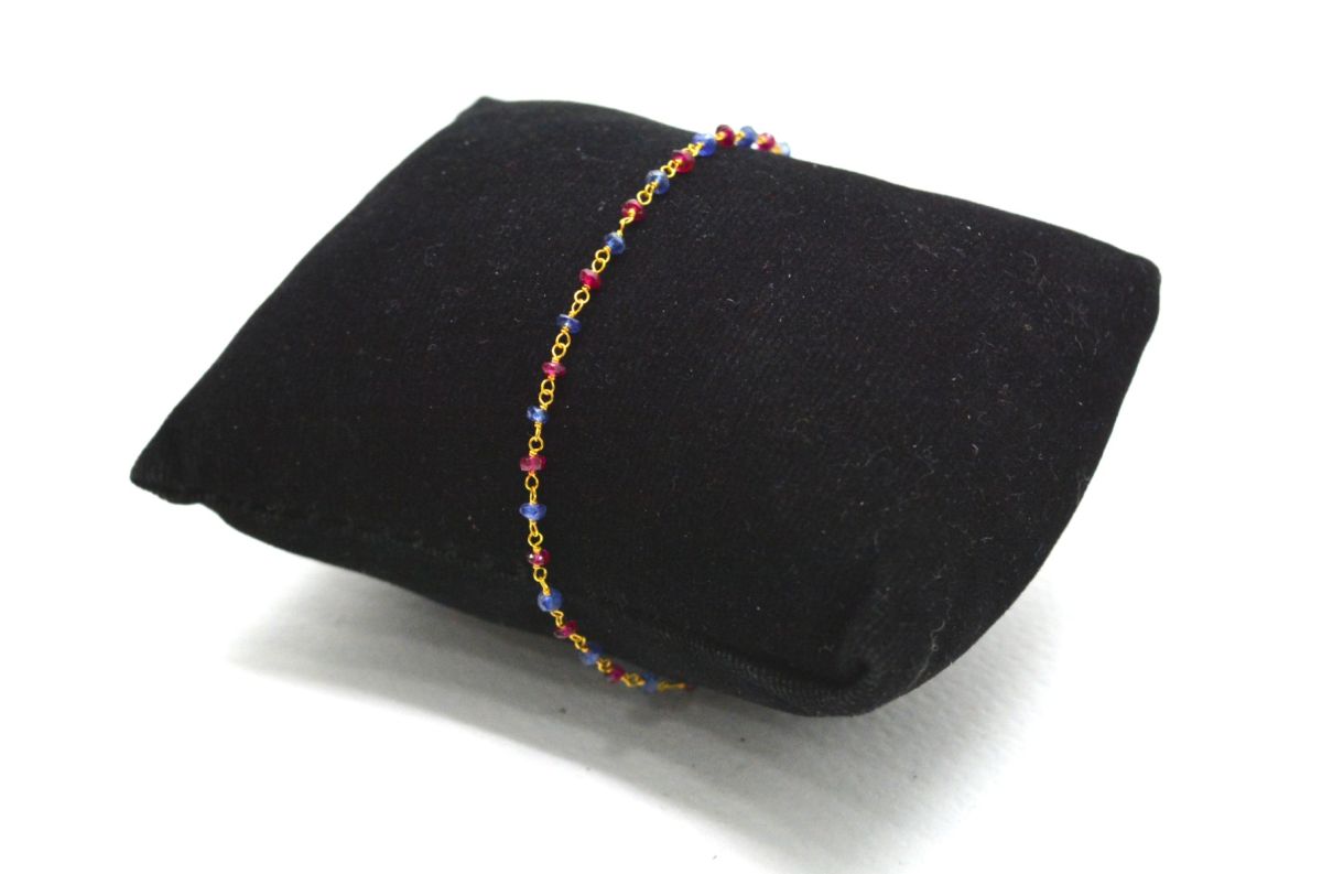 14k Solid yellow Gold Necklace Studded With Natural Ruby, Sapphire Stones