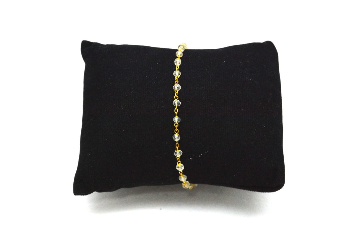 Lovely 14k Solid yellow Gold Necklace Studded With Crystal Stone - SGGRC-227