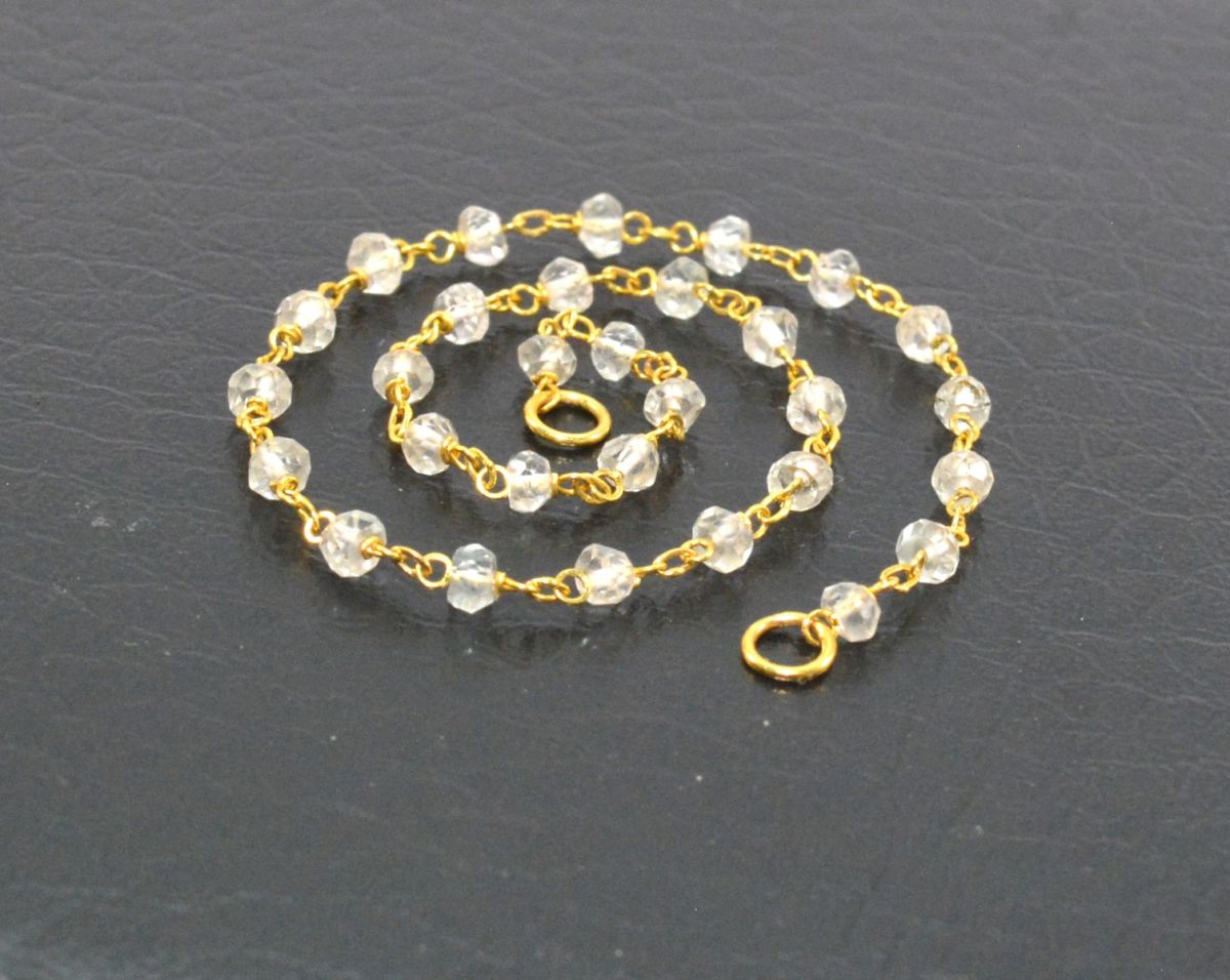 Lovely 14k Solid yellow Gold Necklace Studded With Crystal Stone - SGGRC-227