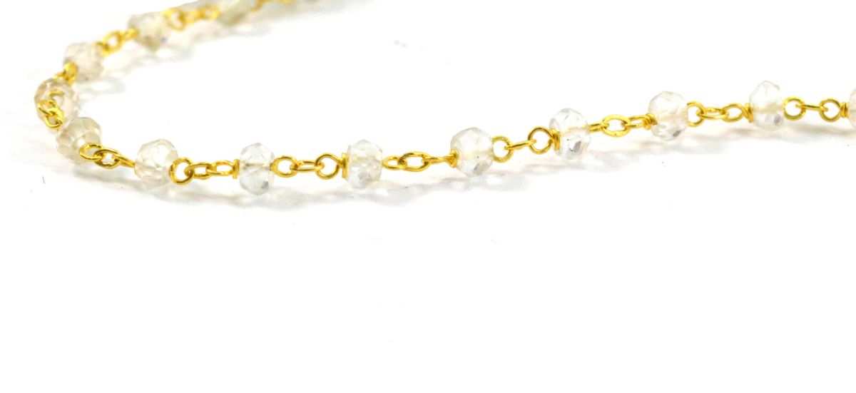 Lovely 14k Solid yellow Gold Necklace Studded With Crystal Stone - SGGRC-227