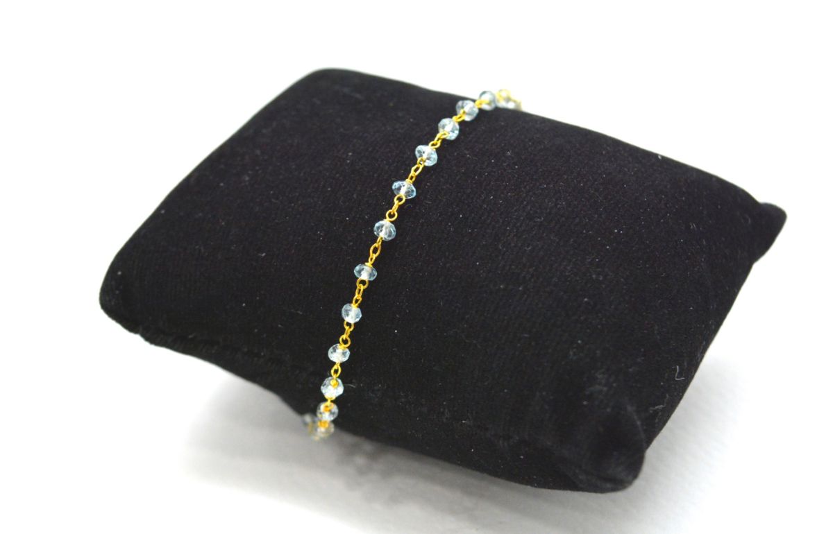 14k Solid yellow Gold Necklace - Natural Blue Topaz, 2.50 MM