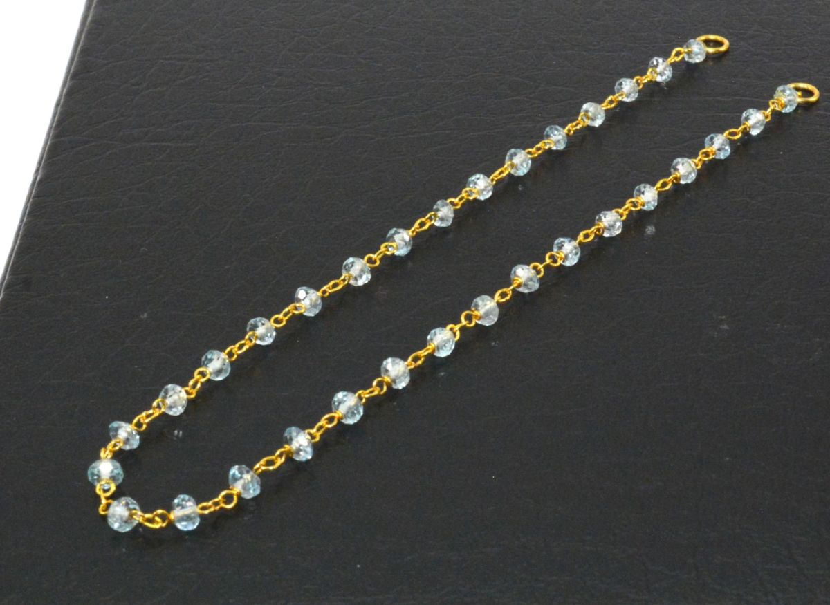14k Solid yellow Gold Necklace - Natural Blue Topaz, 2.50 MM - SGGRC-228