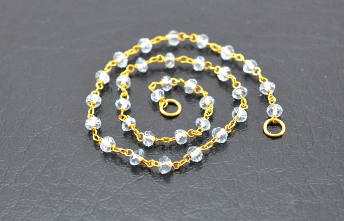 14k Solid yellow Gold Necklace - Natural Blue Topaz, 2.50 MM