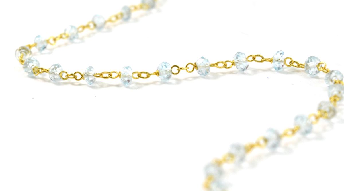 14k Solid yellow Gold Necklace - Natural Blue Topaz, 2.50 MM - SGGRC-228