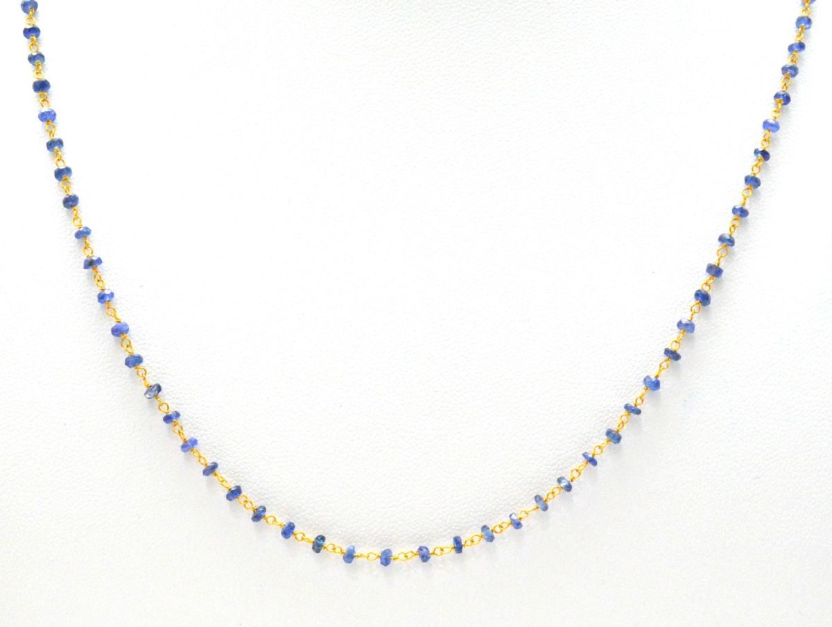 Stunning 14k Solid yellow Gold Necklace With Blue Sapphire In 2mm Size - SGGRC-229