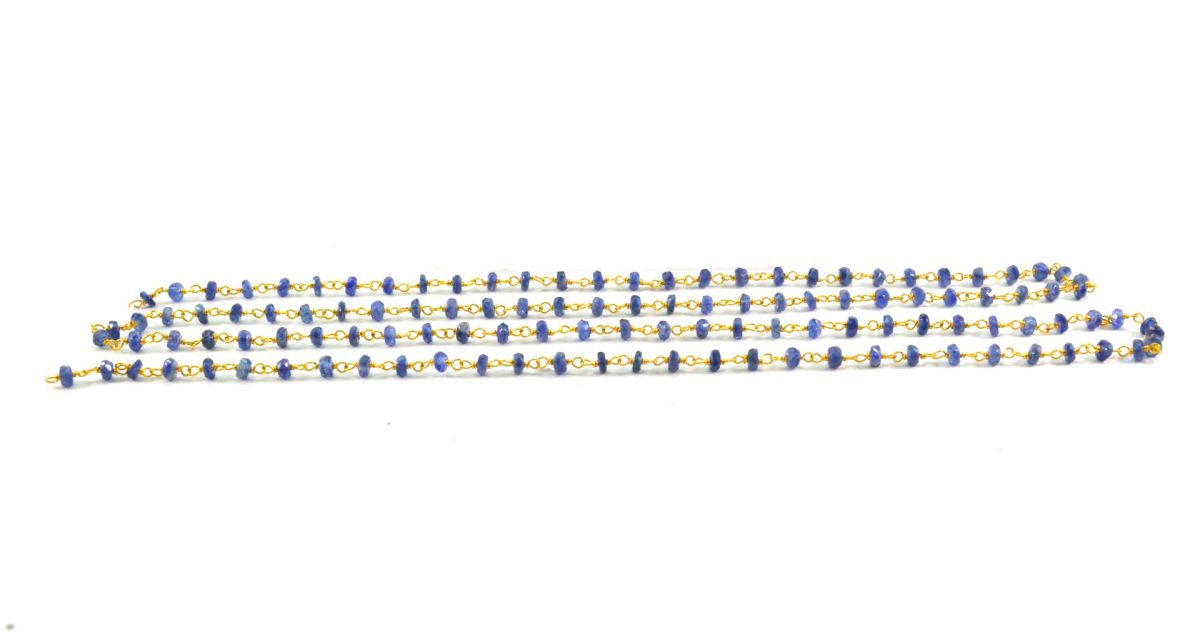 Stunning 14k Solid yellow Gold Necklace With Blue Sapphire In 2mm Size - SGGRC-229
