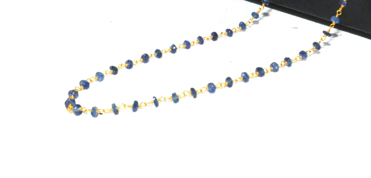 Stunning 14k Solid yellow Gold Necklace With Blue Sapphire In 2mm Size