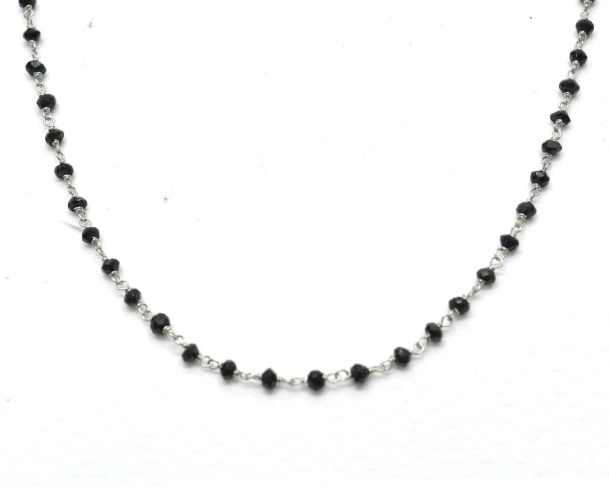 14K Solid Yellow Gold Gorgeous Wire Wrapped Necklace with AAA Quality Natural Black Spinel Stones. Roundel -2.00mm, Sold by 1 Pc, SGGRC-232.