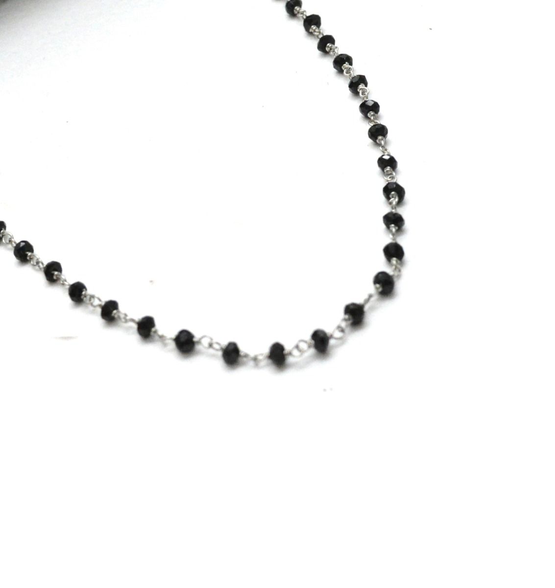 14K Solid Yellow Gold Gorgeous Wire Wrapped Necklace with AAA Quality Natural Black Spinel Stones. Roundel -2.00mm, Sold by 1 Pc, SGGRC-232.