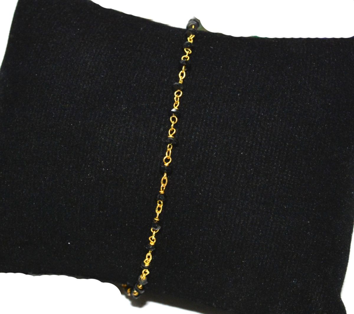 14K Solid Yellow Gold Begulling Wire Wrapped Necklace with AAA Quality Natural Black Spinel Stones. Roundel- 2.00mm, Sold by 1 Pc, SGGRC-233.