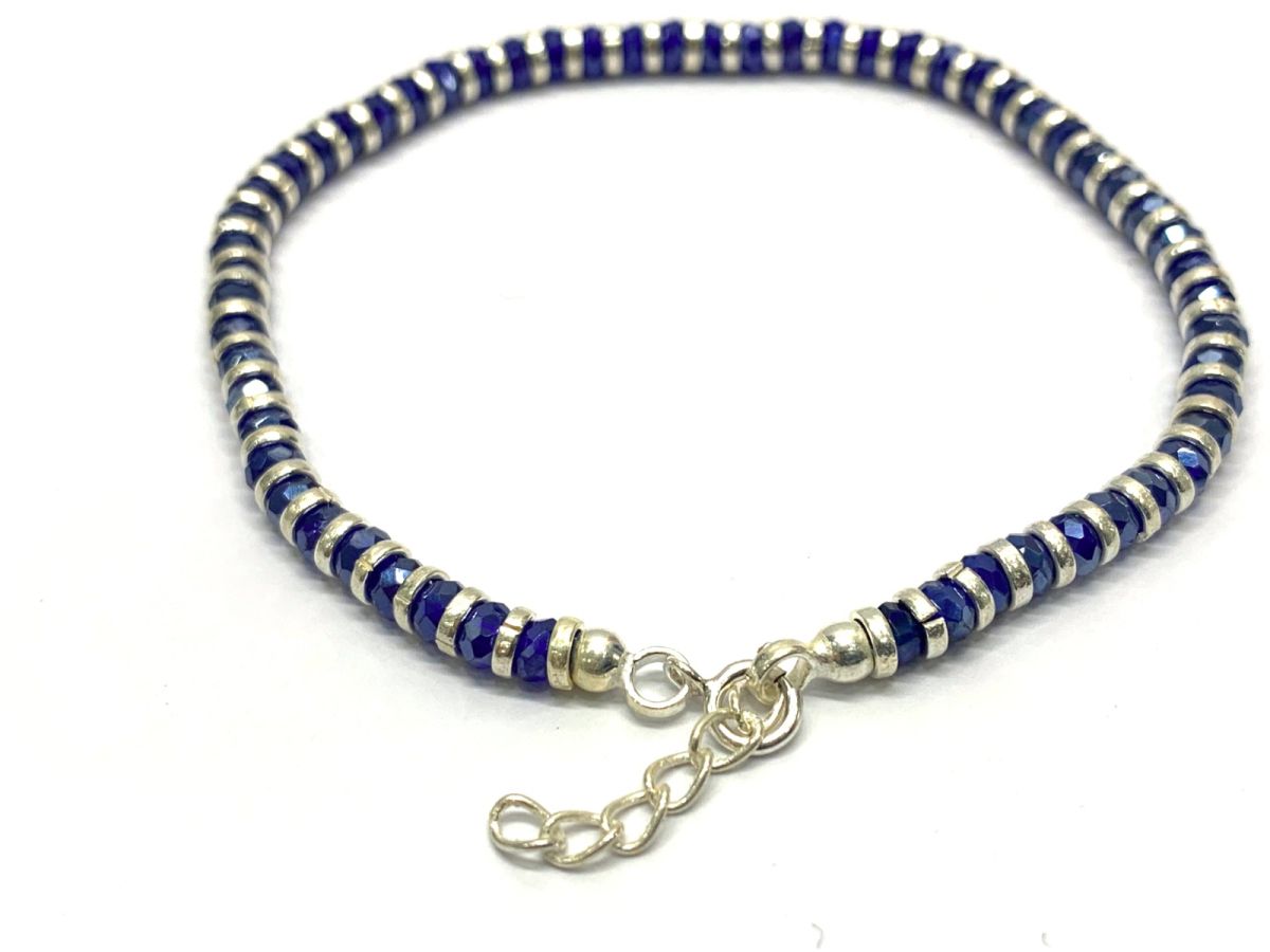 17cm+3cm 925 Sterling Silver Bracelet - Navy Blue Chalcedony, Sold By 1pcs