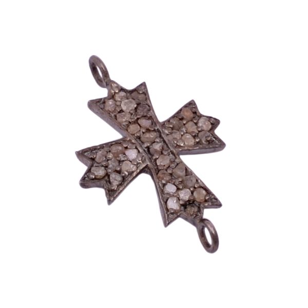 925 Sterling Silver Pave Diamond Connector in cross Shape - 20X12 mm 