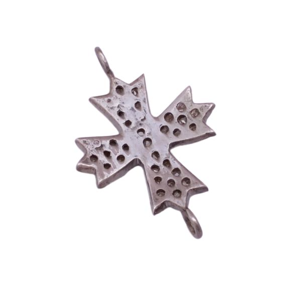 925 Sterling Silver Pave Diamond Connector in cross Shape - 20X12 mm 