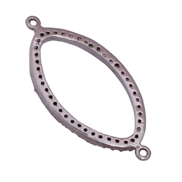 925 Sterling Silver Pave Diamond Connector, Oval  Shape-31.00x14.00 mm Size, Black Rhodium Plating. Sold By 1 Pcs, F-125