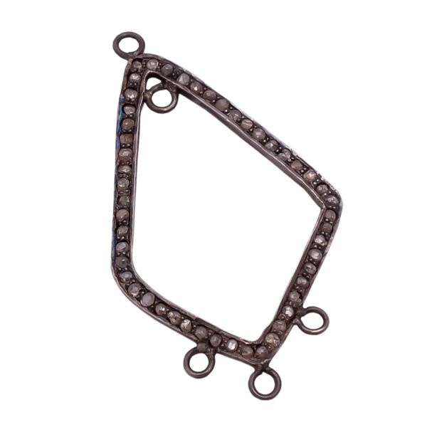 925 Sterling Silver Pave Diamond Beads in Fancy Shape - 38X21 MM - F-86 