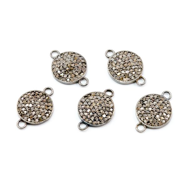 925 Sterling Silver Pave Diamond Connector, Coin Shape-20.00x14.00mm, Black/White Rhodium Plating. Sold By 1 Pcs, F-1274