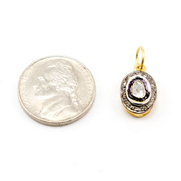 925 Sterling Silver Pave Diamond Pendant with Polki Diamond, Oval Shape-16.00x4.00x10.00mm, Gold And Black/White Rhodium Plating. Sold By 1 Pcs, F-1464