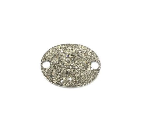 925 Sterling Silver Pave Diamond Connector, Fancy Oval Shape-24.00x18.00mm, Black Rhodium Plating. Sold By 1 Pcs, F-2182