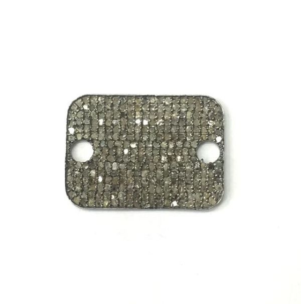 925 Sterling Silver Pave Diamond Connector, Fancy Rectangle Shape-25.00x18.00mm, Black Rhodium Plating. Sold By 1 Pcs, F-2183