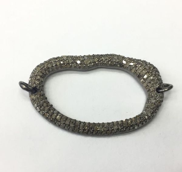 925 Sterling Silver Pave Diamond Connector, Fancy Shape-38.00x24.00mm, Black Rhodium Plating. Sold By 1 Pcs, F-2334