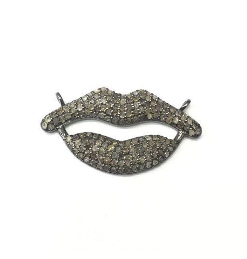 925 Sterling Silver Pave Diamond Pendant, Lips Shape-29.00x16.00mm, Black Rhodium Plating. Sold By 1 Pcs, F-2350