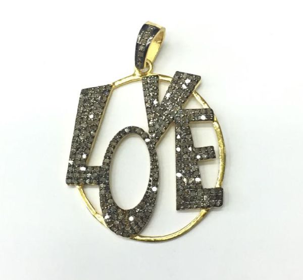 925 Sterling Silver Pave Diamond Pendant, Love Shape-38.00x33.00mm, Black Rhodium Plating. Sold By 1 Pcs, F-2352