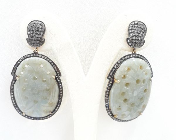 925 Sterling Silver Diamond Earring In Sapphire Stone With Black Rhodium Plating - J-1354