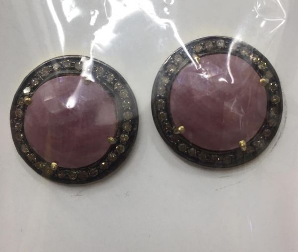 Stunning 925 Sterling Silver Diamond Earring Studded With  Pink Sapphire Stone -  J-1387