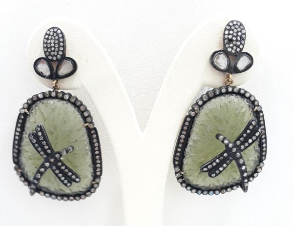 Beautiful 925 Sterling Silver Diamond Earring In  Vesconite Stone - J-1483