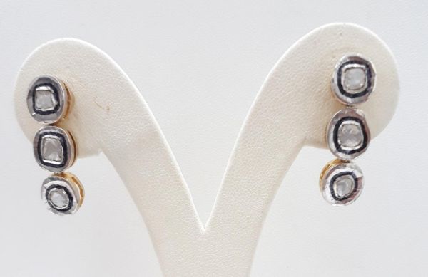 925 Sterling Silver Diamond Earring With Polki Diamond In Gold Plating -  J-1660