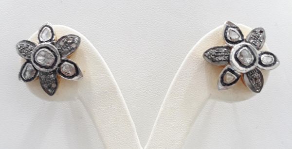 925 Sterling Silver Diamond Earring With Rose Cut Diamond in Gold, Black Rhodium Plating - J-1683 