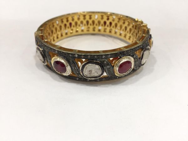 925 Sterling Silver Bangle  With Gold , Black Plating - J-1975 A