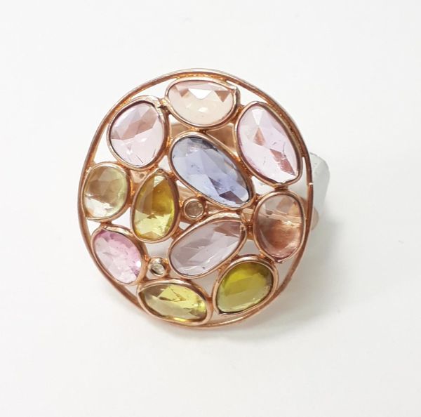 Victorian Style, 925 Sterling Silver Diamond Ring With Natural Multi Sapphire Stone Studded In Gold Plating. J-1990