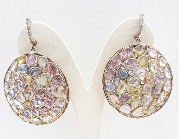 925 Sterling Silver Diamond Earring With Multi Sapphire Stone, Rose Cut Diamond   - J-2021