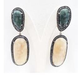 Victorian Jewelry, Silver Diamond Earring With Rose Cut Diamond And Multi Sapphire Stone Studded  In 925 Sterling Silver Gold, Black Rhodium Plating. J-2024