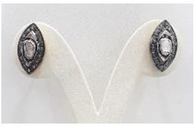 925 Sterling Silver Diamond Earring With Gold, Black Rhodium Plating   - J-2026
